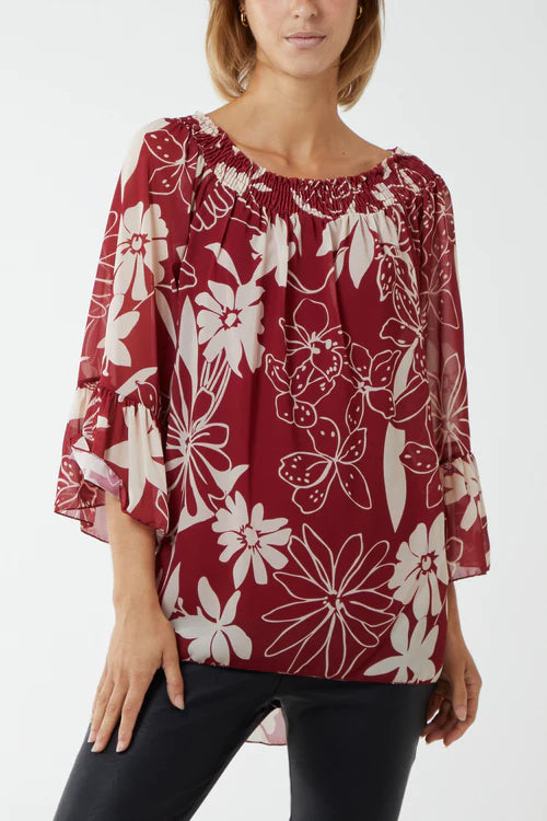 Florence Floral Bardot Blouse - More Colours Available