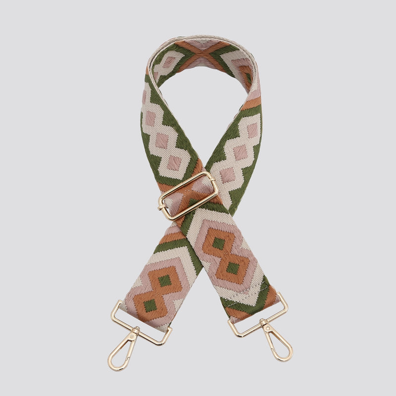 Embroidered Diamond Bag Strap Khaki