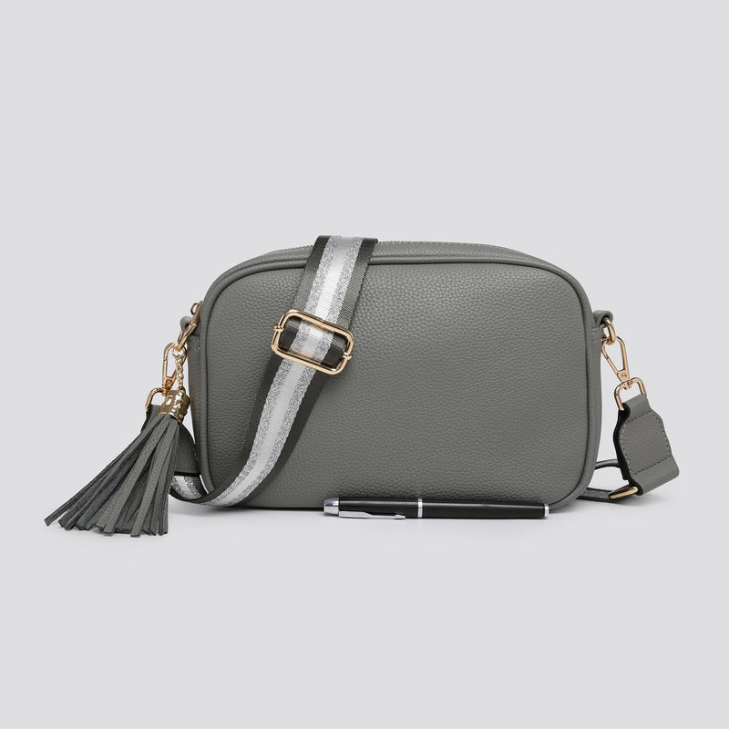 Dark Grey Camera Bag & Glitter Stripe Strap