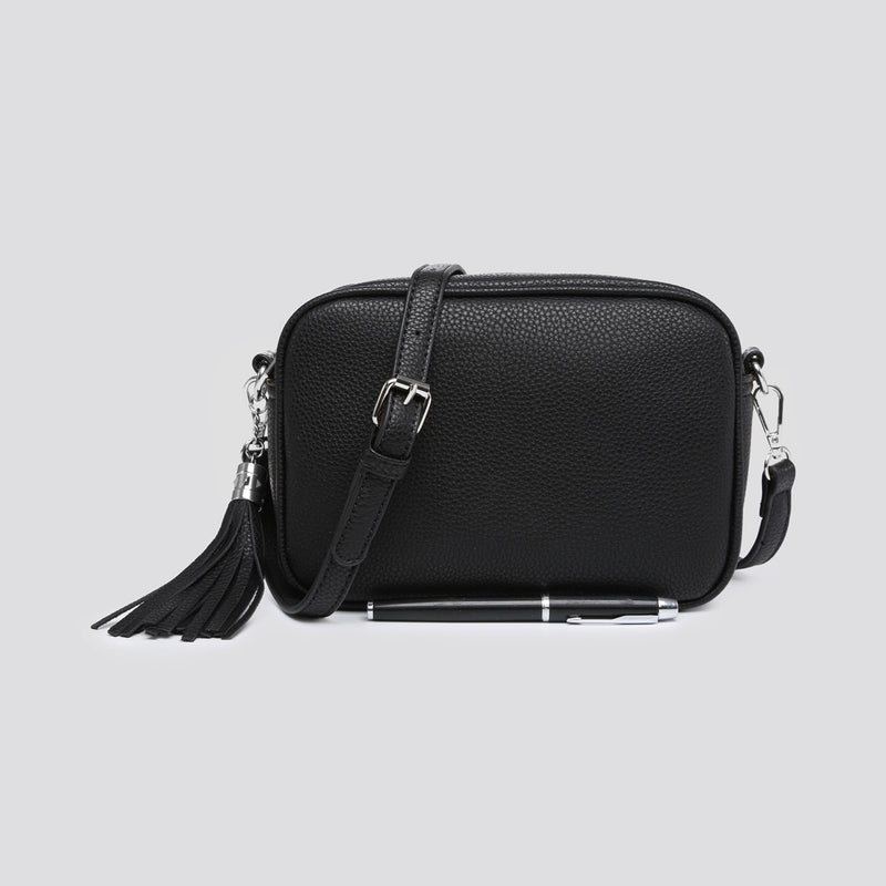 Tassel Camera Bag Black With Silver Hardware