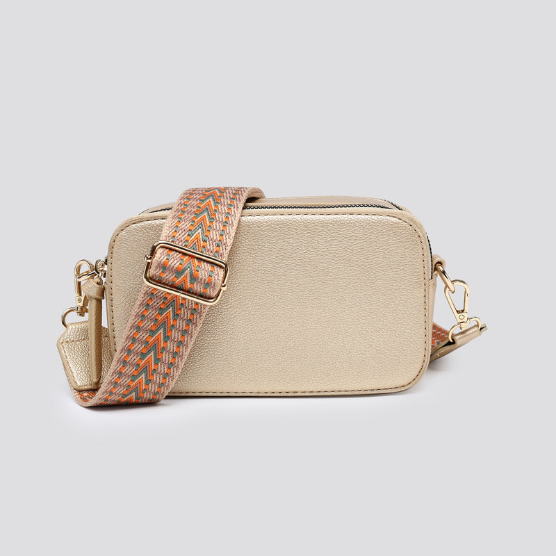 Small Double Zip Tassel Camera Bag Gold
