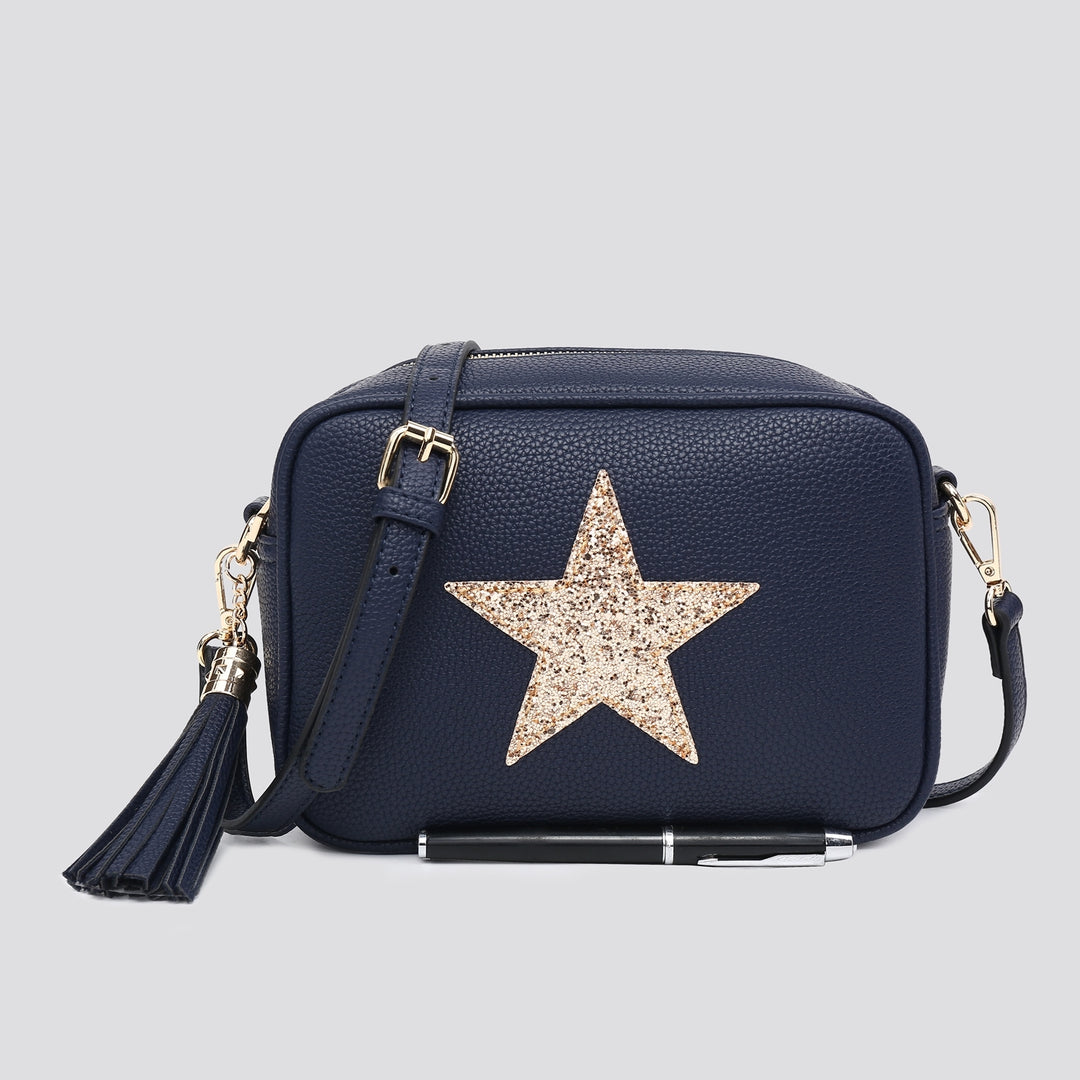 Glitter Star Navy Camera Bag Just Love Studio UK