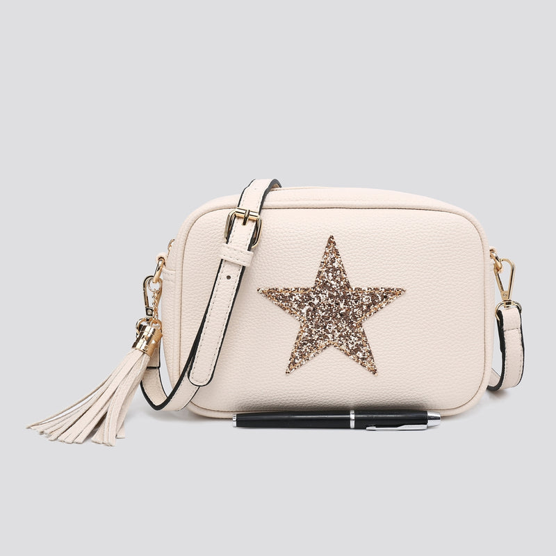 Glitter Star Beige Camera Bag