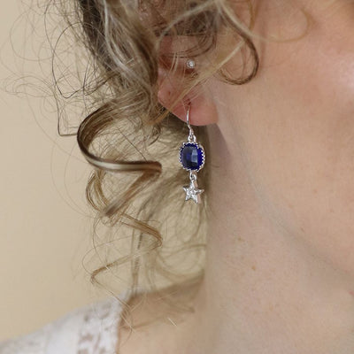 Blue Crystal & Sparkle Star Earrings