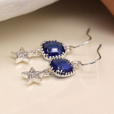 Blue Crystal & Sparkle Star Earrings