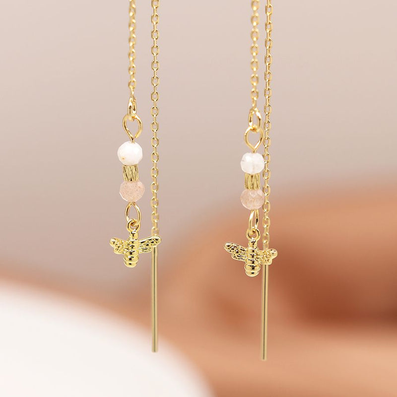 Semi Precious Bead & Bee Earrings