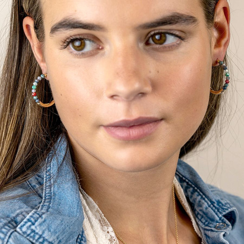 Gold Half Hoop Coloured Bead Earrings