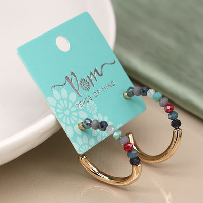 Gold Half Hoop Coloured Bead Earrings