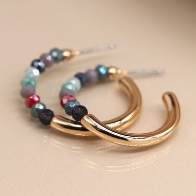 Gold Half Hoop Coloured Bead Earrings