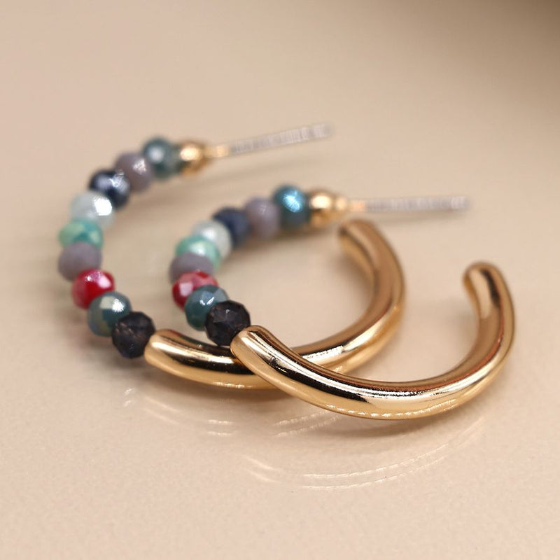 Gold Half Hoop Coloured Bead Earrings
