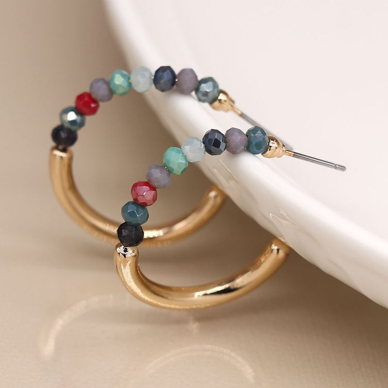 Gold Half Hoop Coloured Bead Earrings
