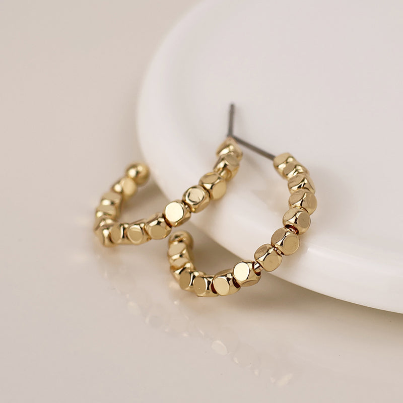 Gold Cube Bead Hoop Earrings