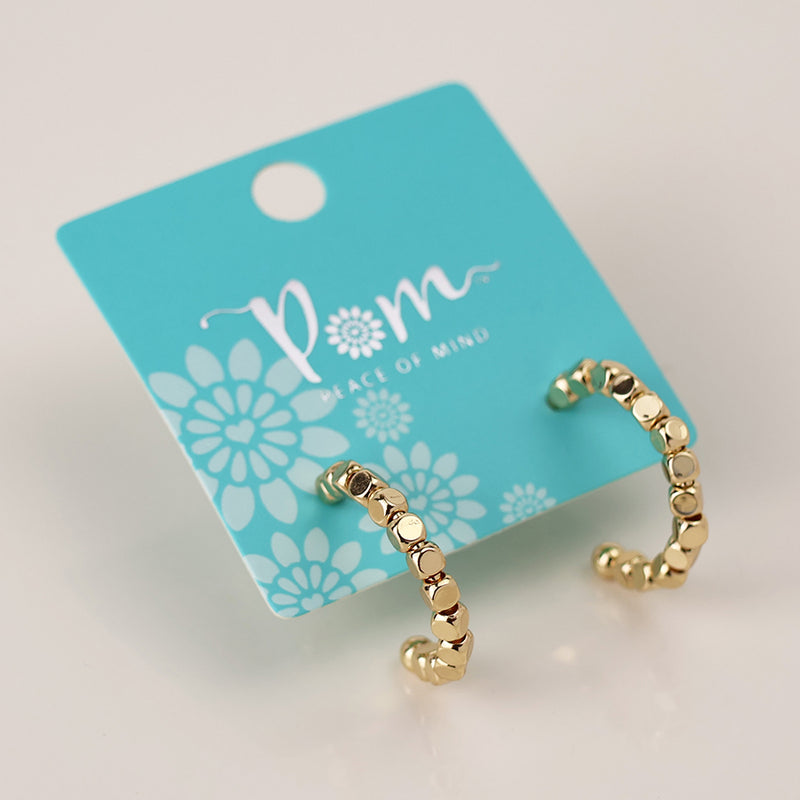Gold Cube Bead Hoop Earrings