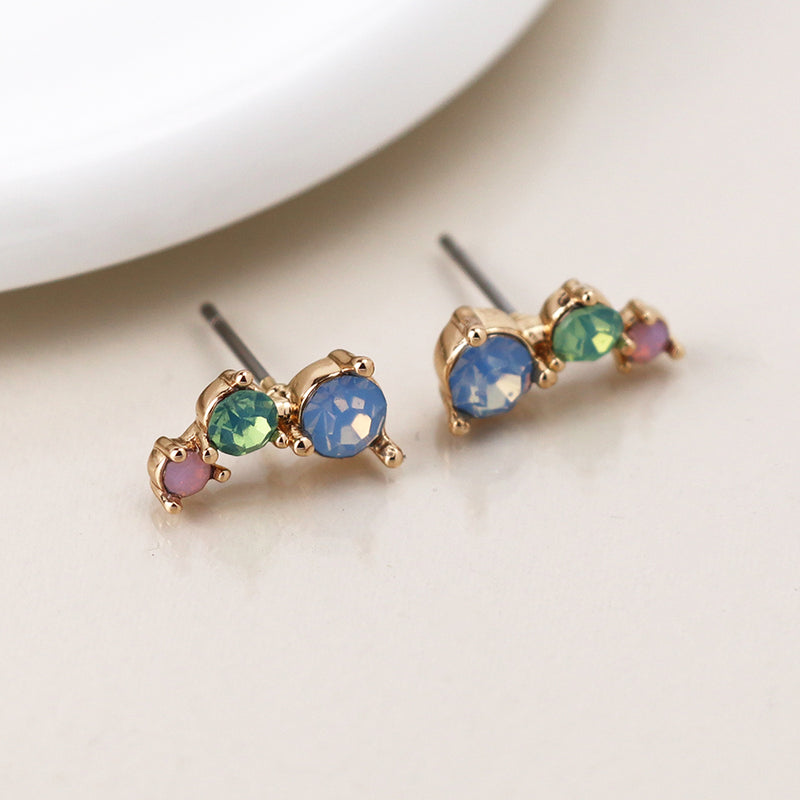 Golden Triple Pastel Crystal Ear Climbers