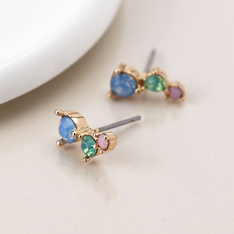 Golden Triple Pastel Crystal Ear Climbers
