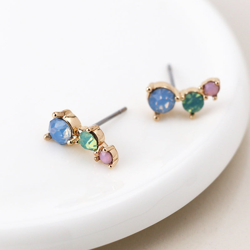 Golden Triple Pastel Crystal Ear Climbers