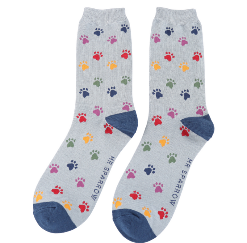 Multi Paw Prints Denim Bamboo Socks