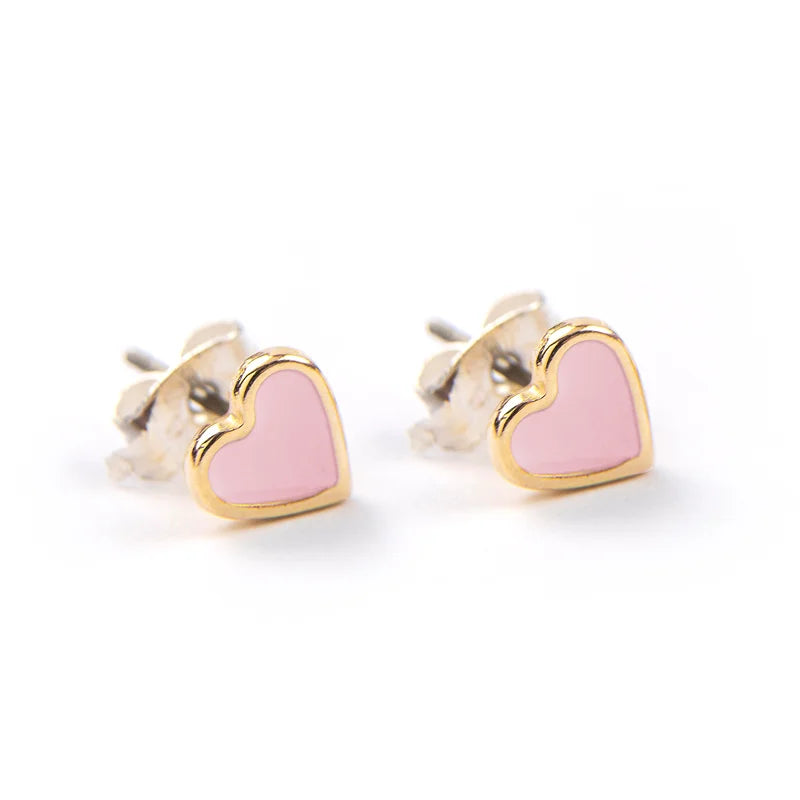 Gold Rosey Nude Enamel Heart Earrings