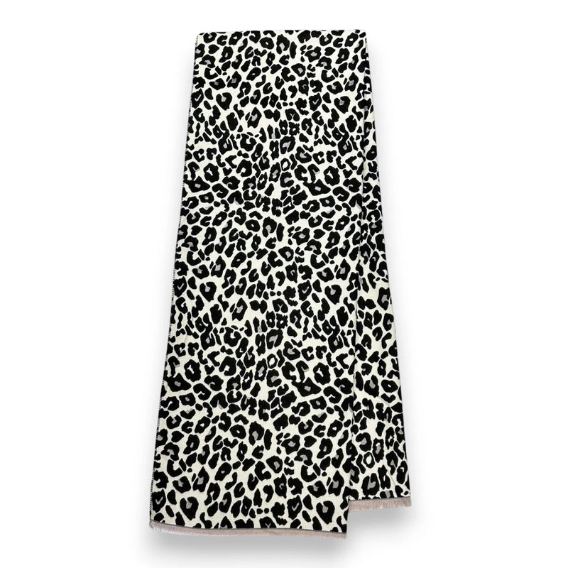 Cream & Black Leopard Print Winter Scarf