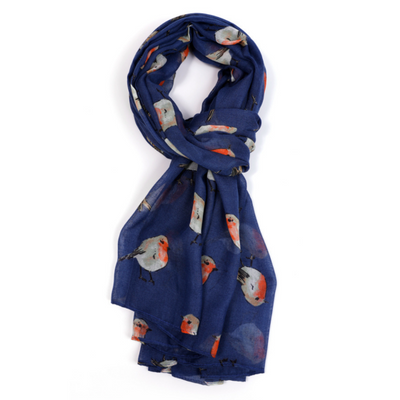 Navy Watercolour Robins Scarf