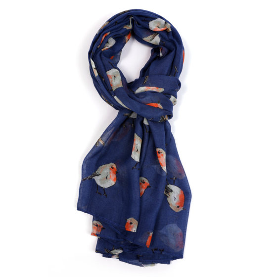 Navy Watercolour Robins Scarf