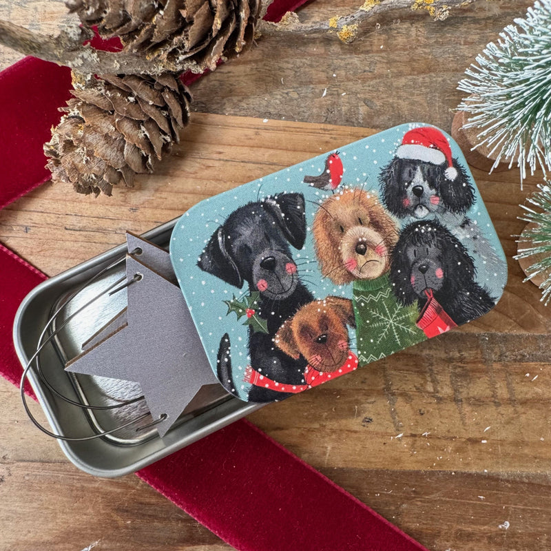 Festive Dogs Small Sliding Tin