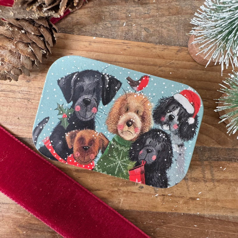 Festive Dogs Small Sliding Tin
