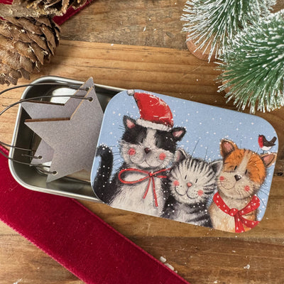 Festive Cats Small Sliding Tin