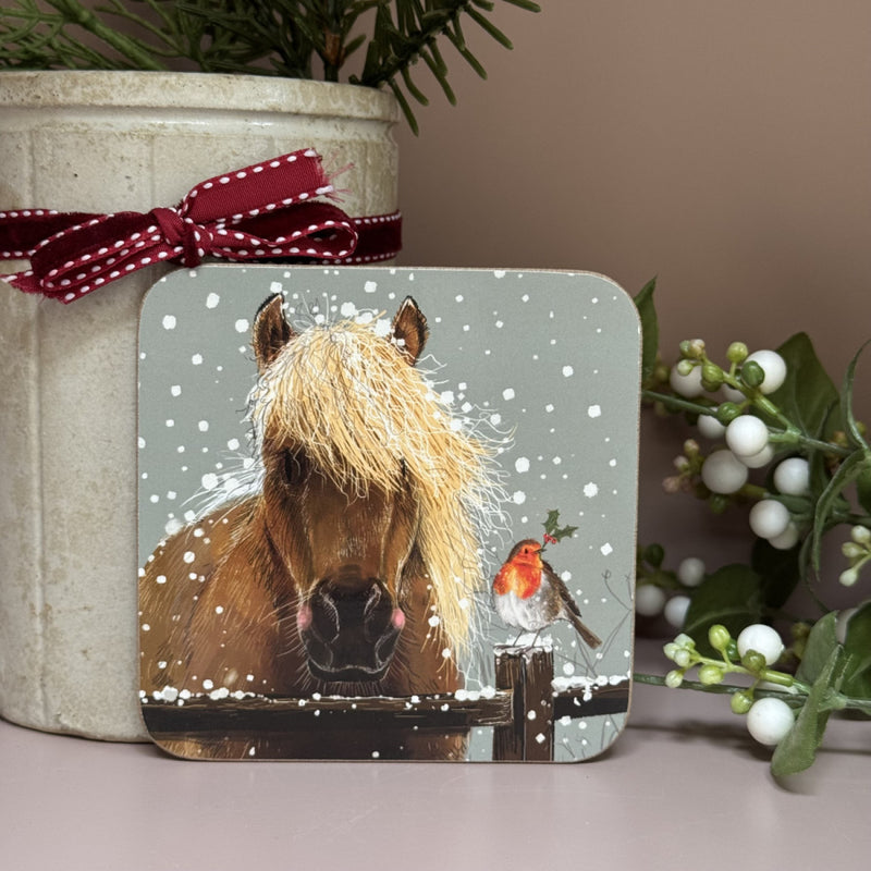 Horse & Robin Christmas Coaster