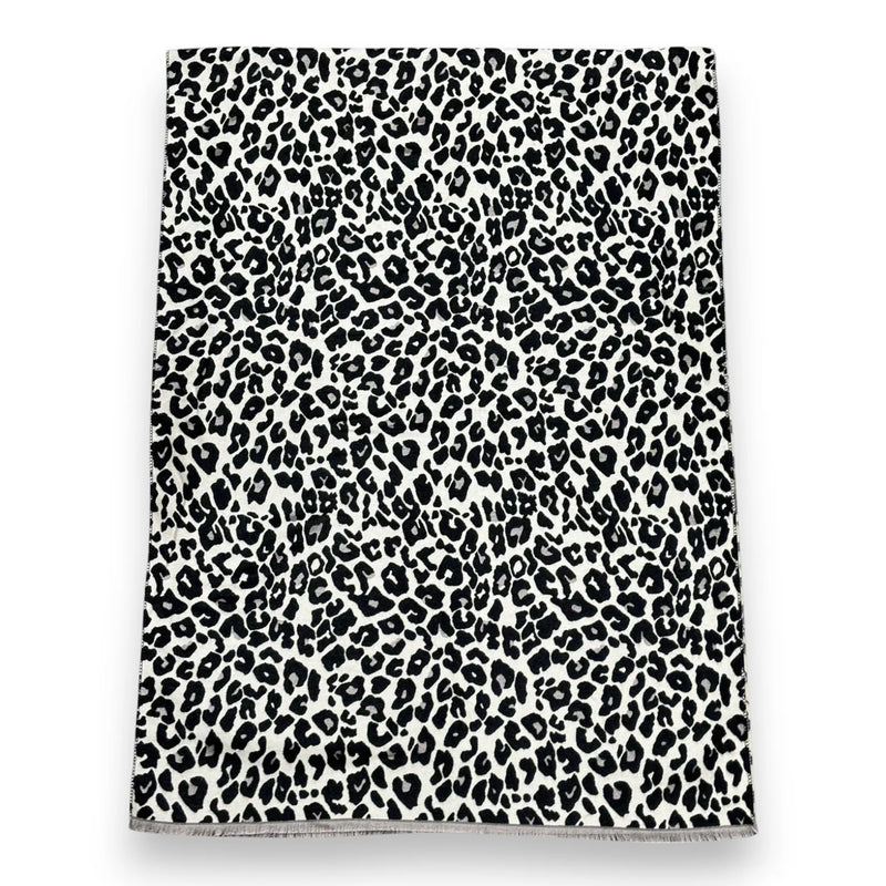 Cream & Black Leopard Print Winter Scarf