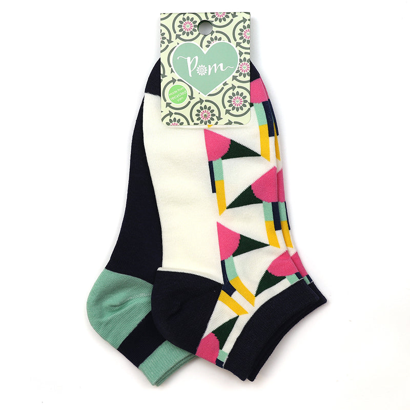 Set Of Two Navy Geo Trainer Socks