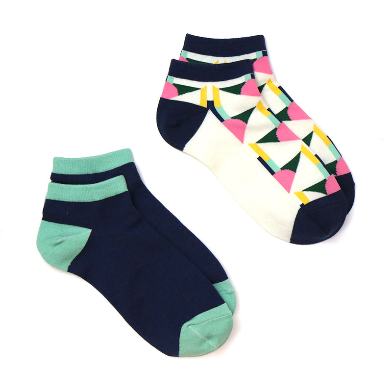 Set Of Two Navy Geo Trainer Socks