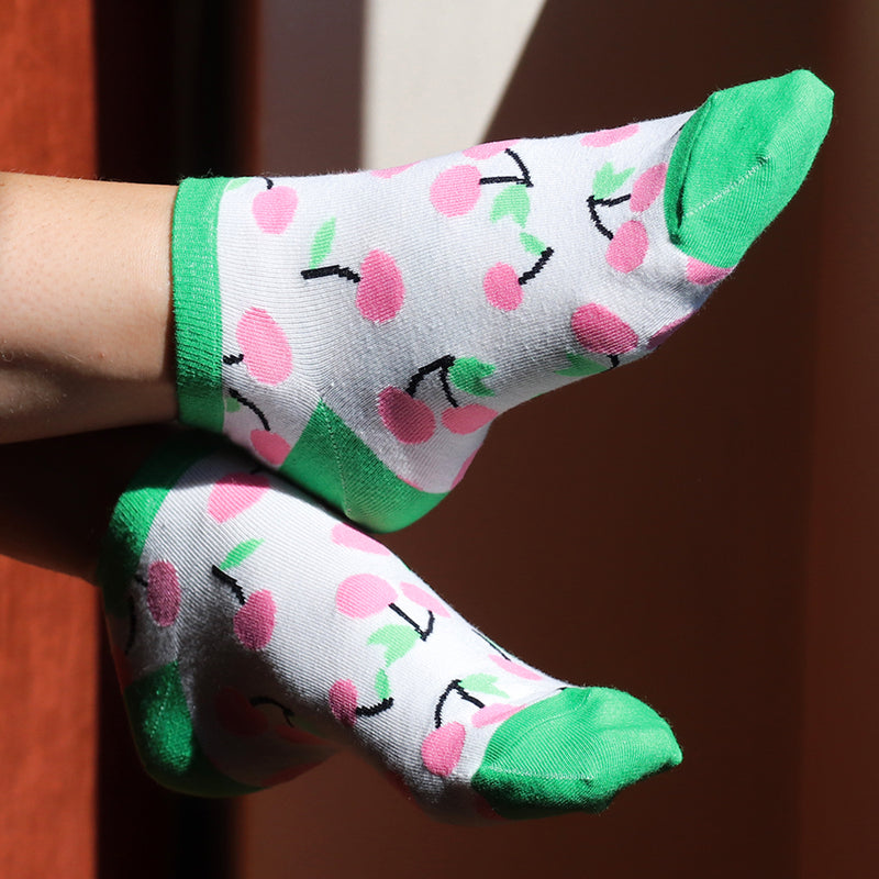 Set Of Two Green Cherry Mix Trainer Socks