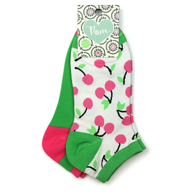 Set Of Two Green Cherry Mix Trainer Socks