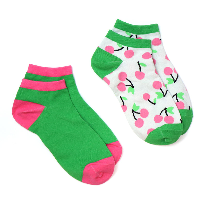 Set Of Two Green Cherry Mix Trainer Socks