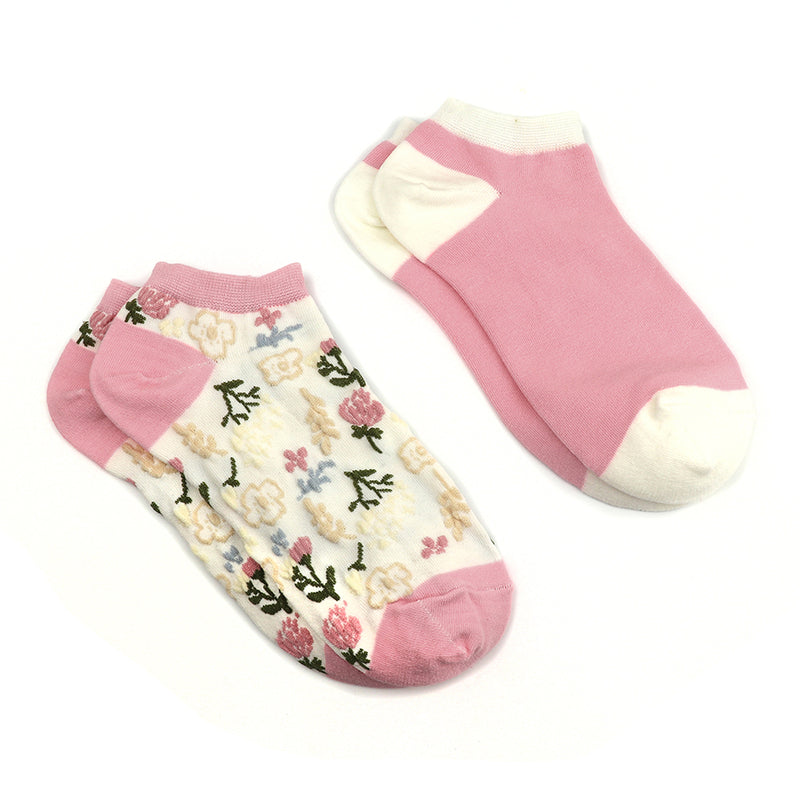 Set Of Two Pink Floral Trainer Socks