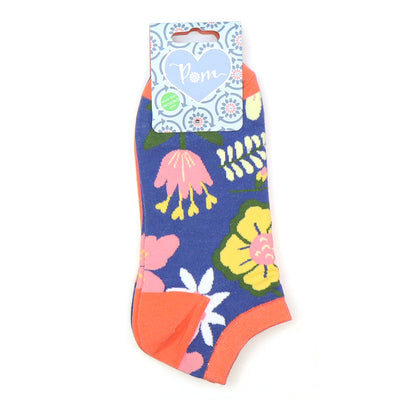 Set Of Two Blue & Coral Floral Trainer Socks