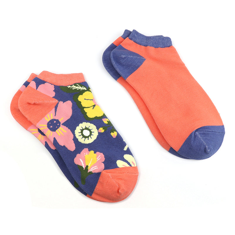 Set Of Two Blue & Coral Floral Trainer Socks