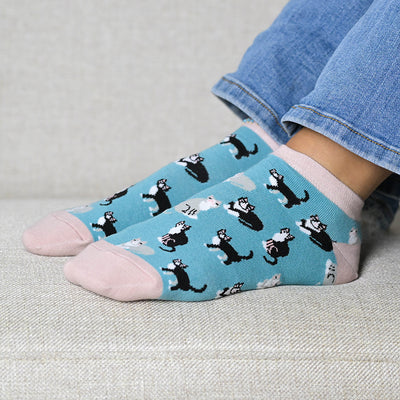 Set Of Two Pink & Blue Cats Trainer Socks