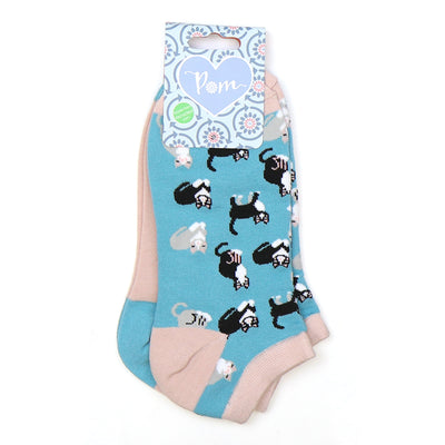 Set Of Two Pink & Blue Cats Trainer Socks