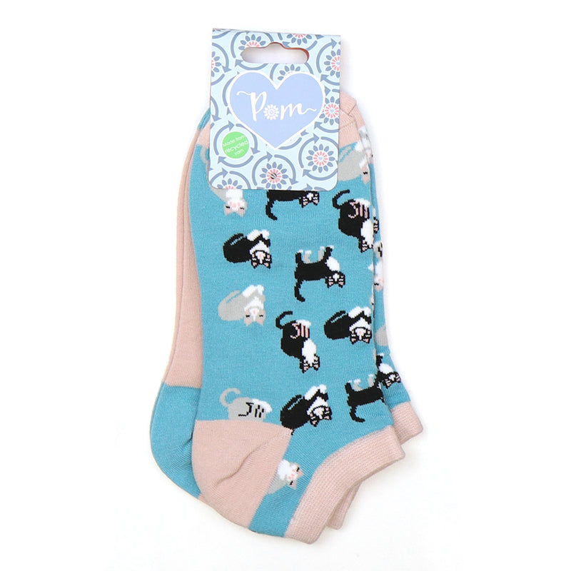 Set Of Two Pink & Blue Cats Trainer Socks