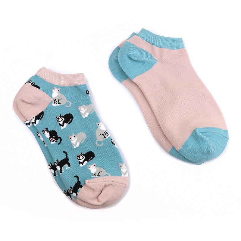 Set Of Two Pink & Blue Cats Trainer Socks