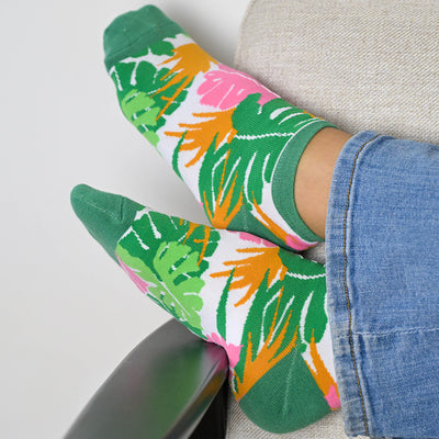 Set Of Two Pink Palm Tree Leaf Trainer Socks