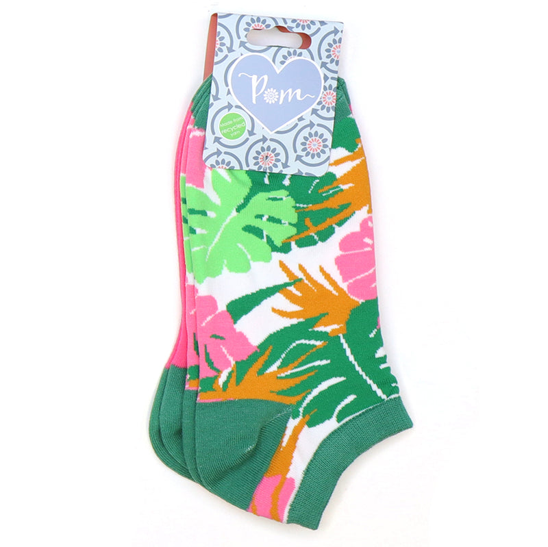 Set Of Two Pink Palm Tree Leaf Trainer Socks