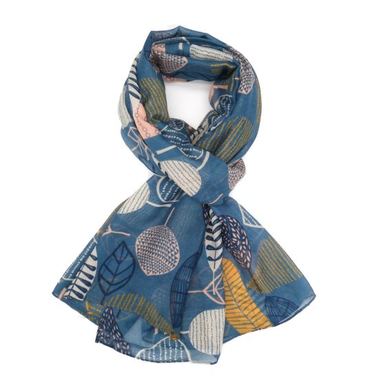 Denim Blue Geo Leaves Scarf
