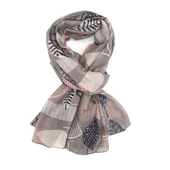 Grey Geo Leaves Scarf