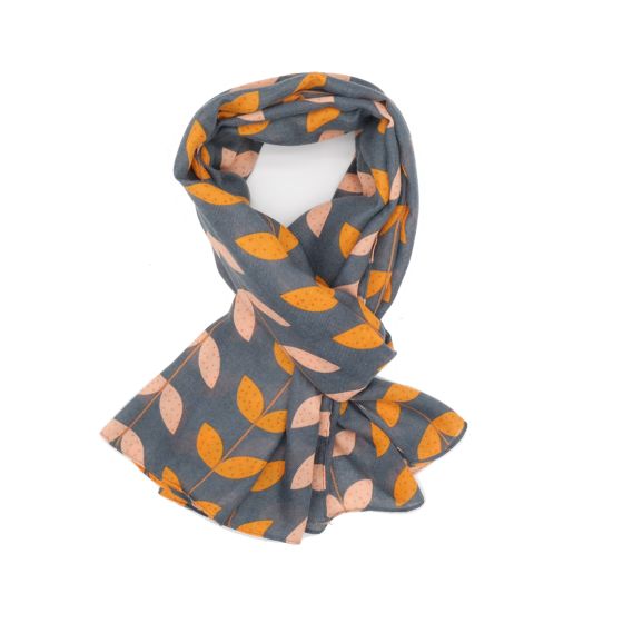 Denim Blue Leaf Lines Scarf