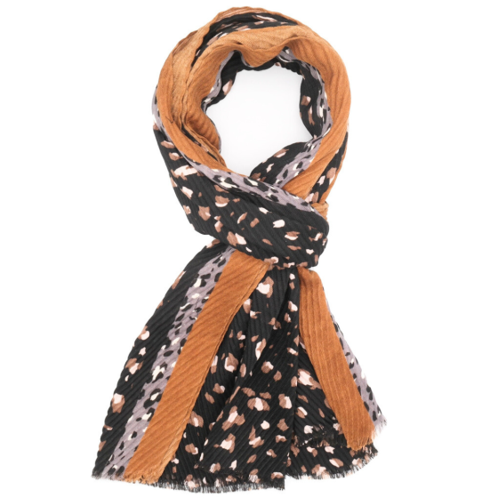 Black Pleated Leopard Scarf