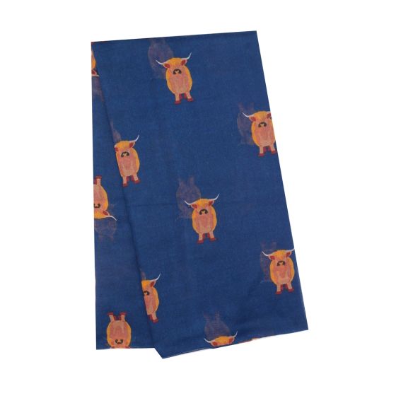 Navy Highland Cow Scarf