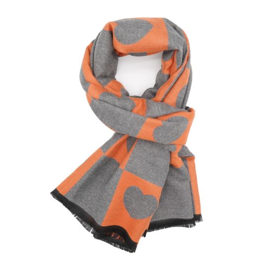 Grey/Orange Hearts Winter Scarf